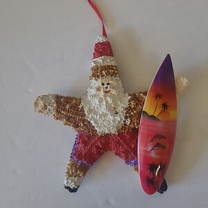 Ornament STARFISH SANTA W/SURFBOARD Small Approx 5x5 Cute Unique Holiday